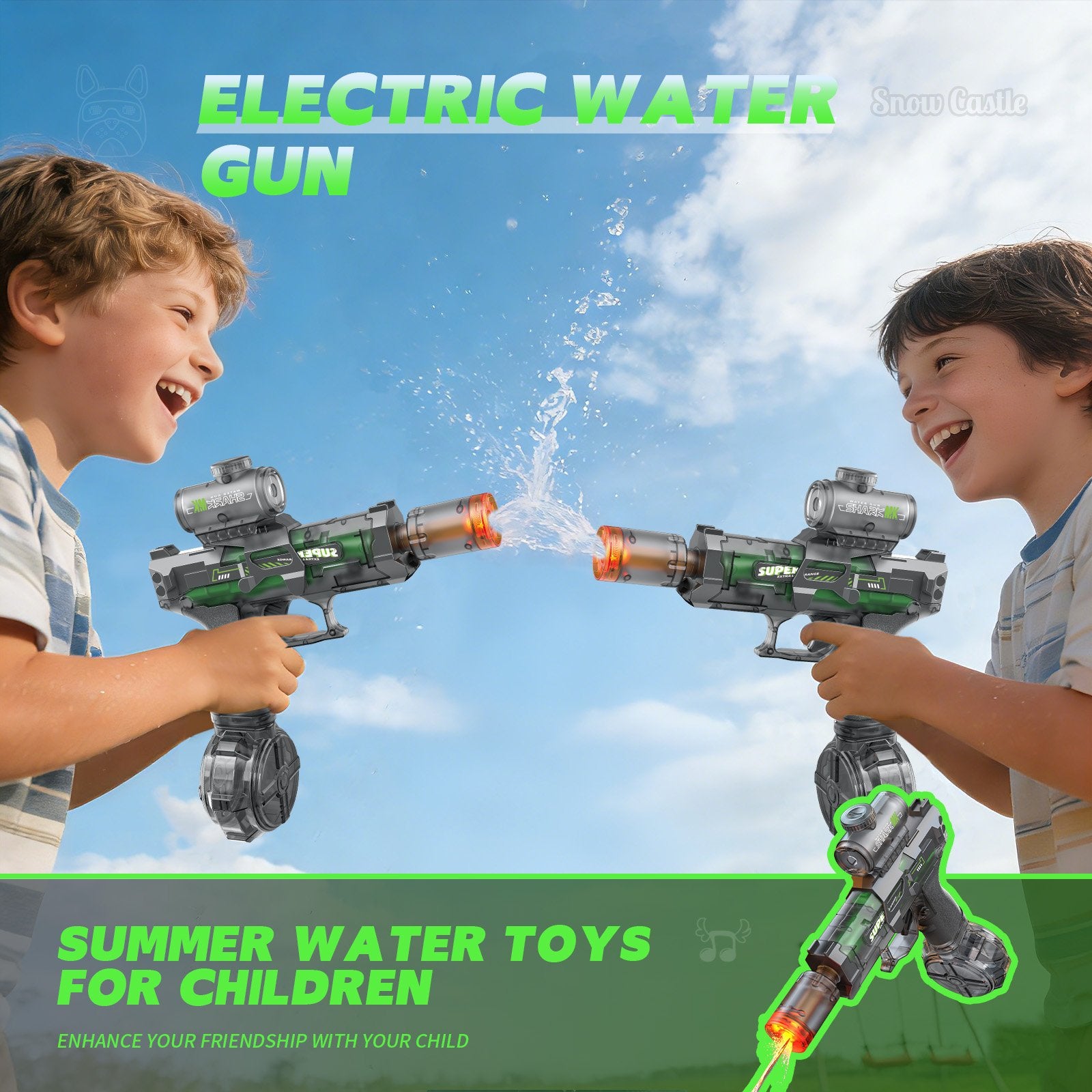 Plastic Electric Powerful Mini Water Gun Toy with Light for Kids