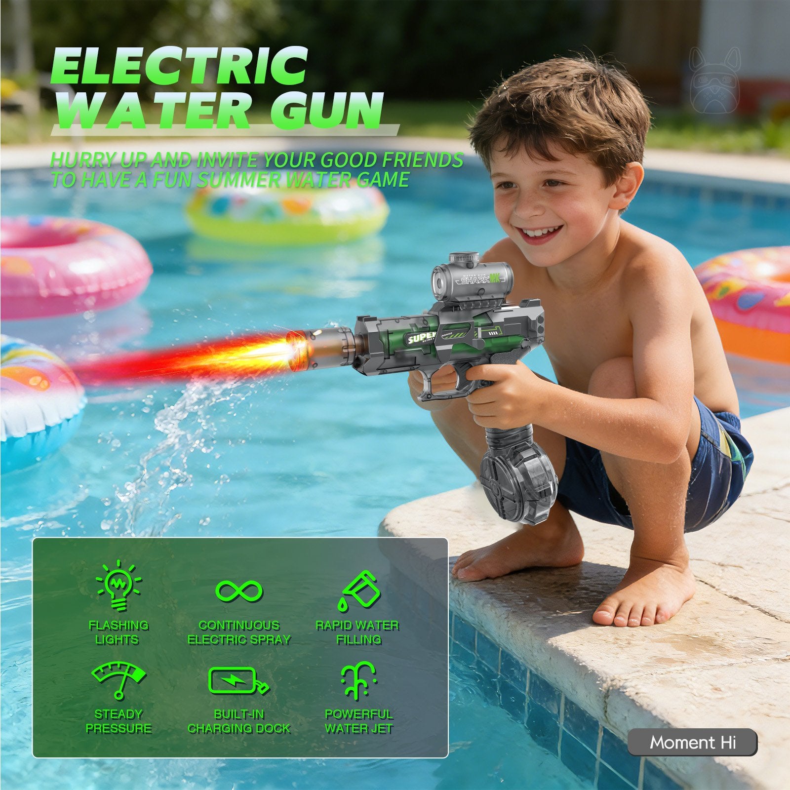 Plastic Electric Powerful Mini Water Gun Toy with Light for Kids