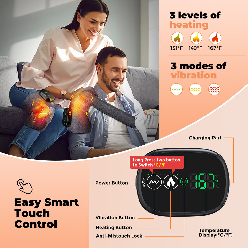 3-in-1 Wireless Heating & Vibration Knee Massager for Joint Pain Relief
