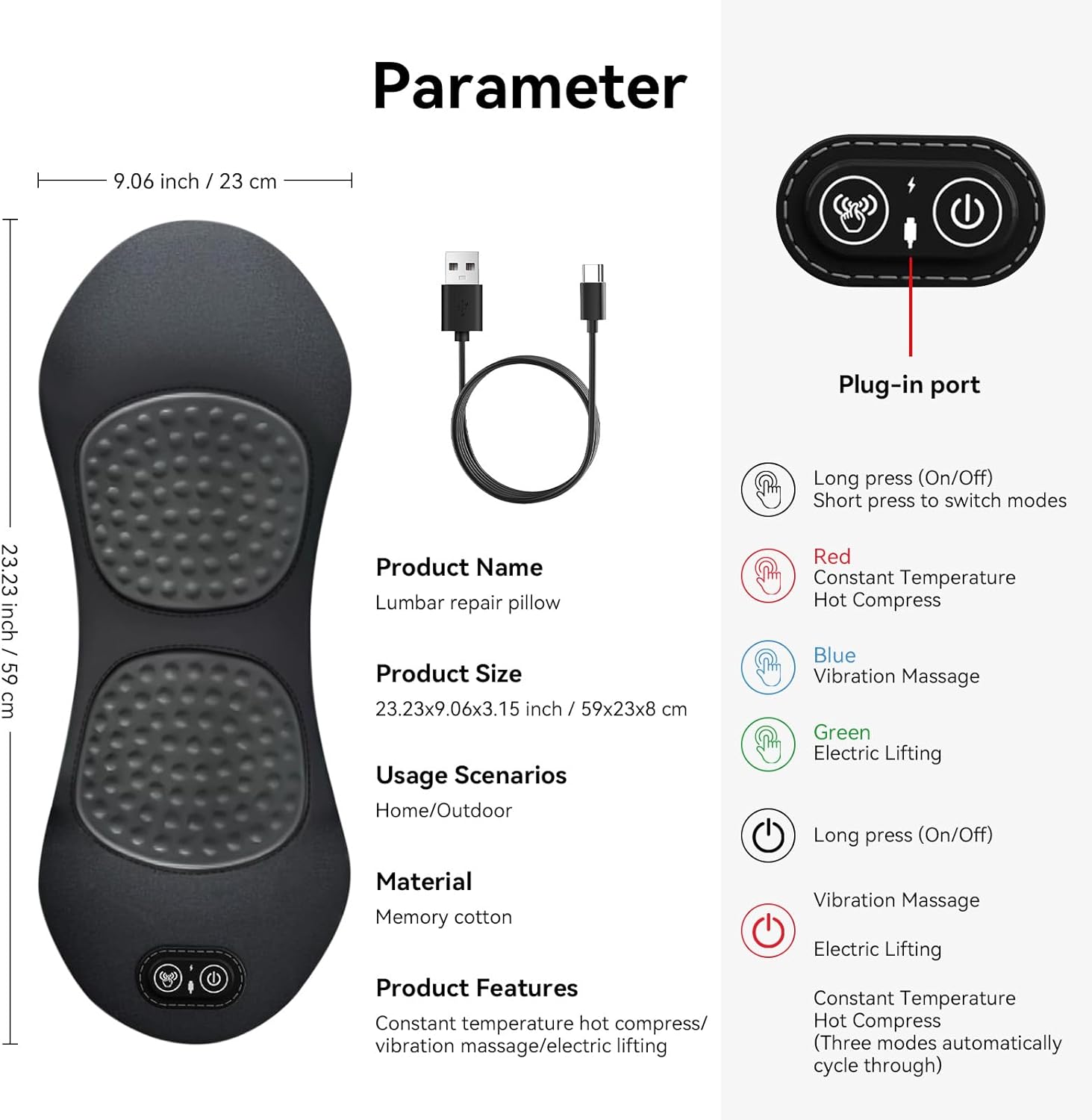 Back Pain Relief Massage Pillow (Heat + Vibration)